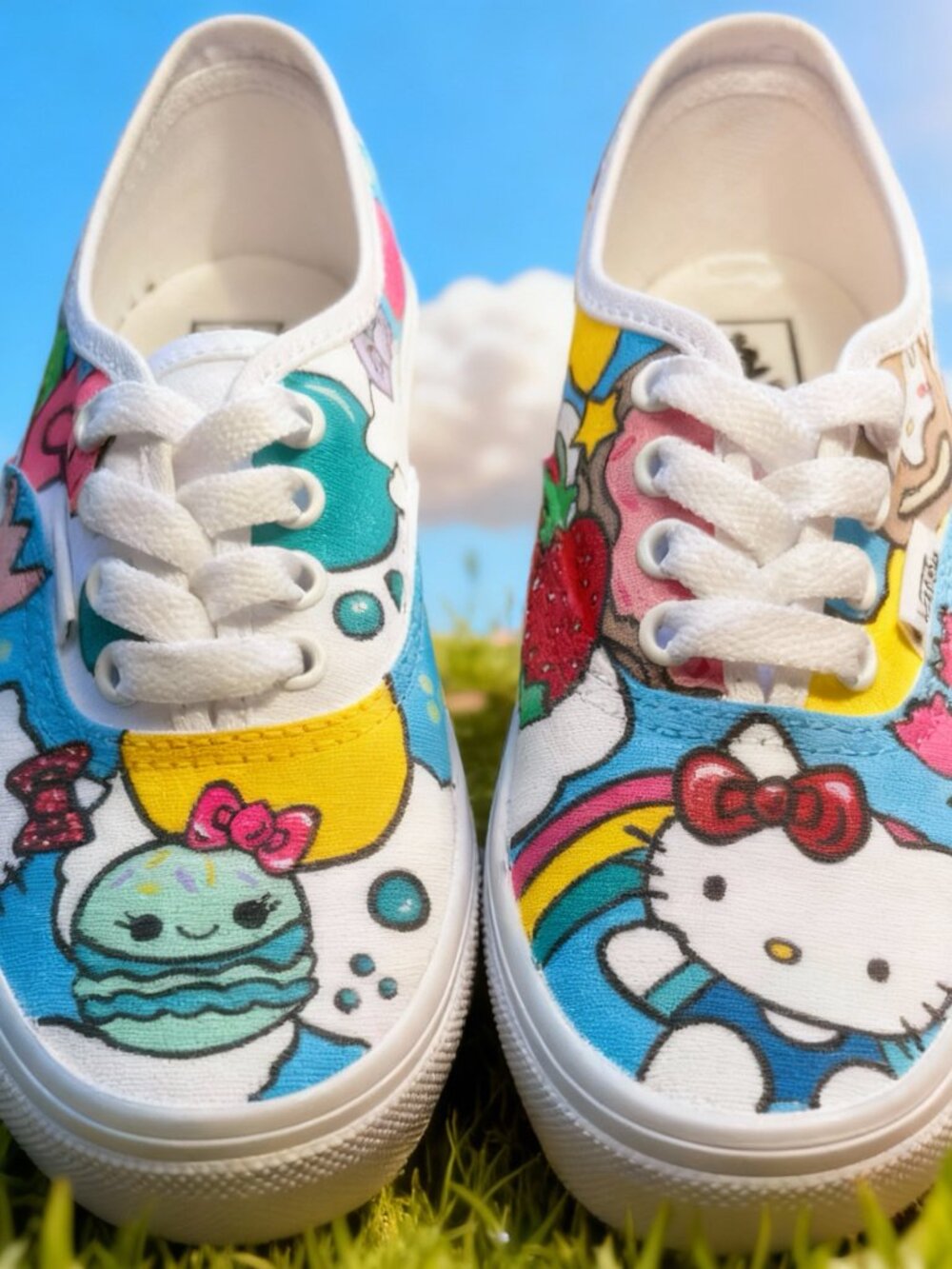Custom-Painted Hello Kitty Vans Authentic Shoes - Size 13 Youth - Sanrio HK